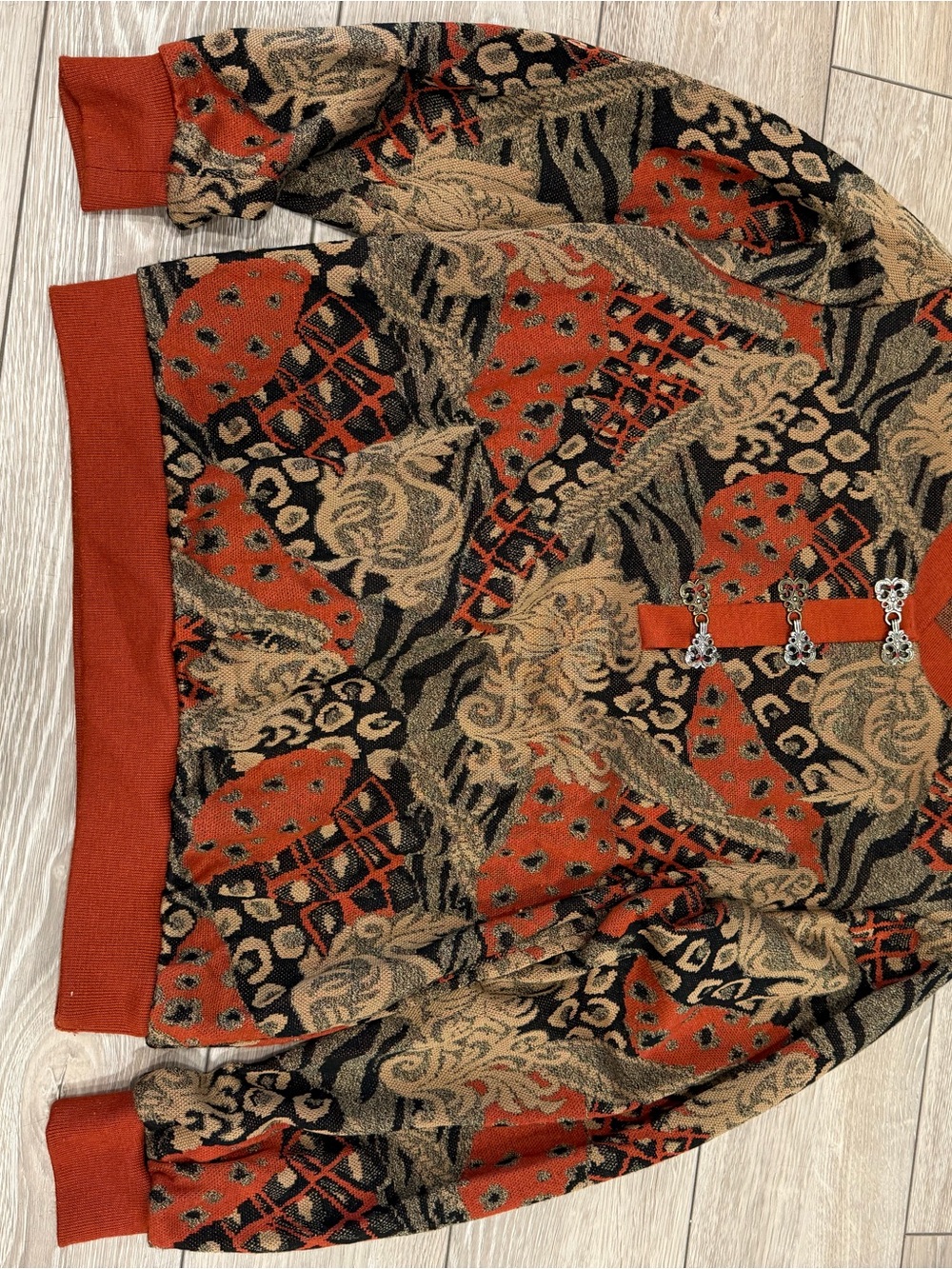 Alfred Dunner Rust, Black & Beige Patterned Cardigan